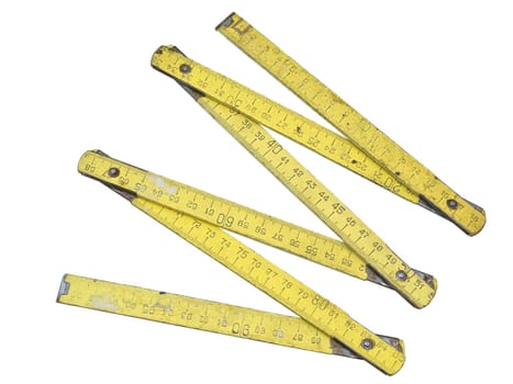 Isolated yellow wooden meter against the white background 