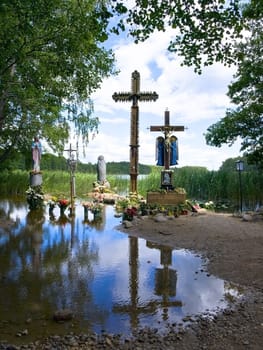 hollen place with cross in lake