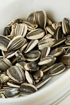 Sunflower seeds in a white plate
