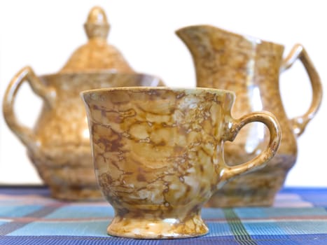 porcelain coffee set against the white background