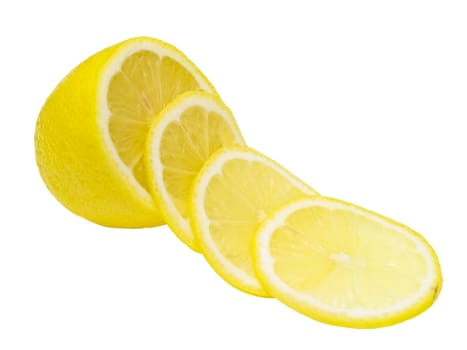 Isolated lemon with slices against the white background