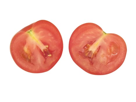 Isolated slashed tomato against the white background
