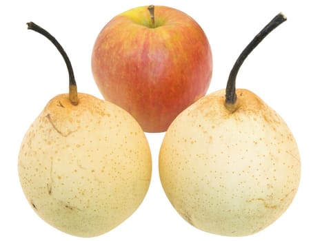 Isolated pears and apple against the white background