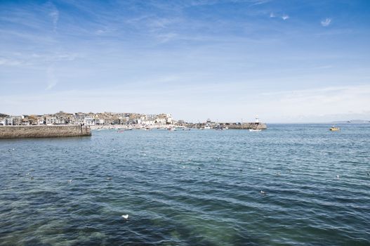 Port Saint Ives in high tide, with blue sky