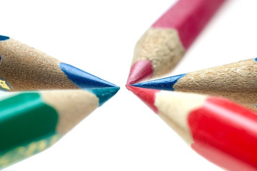 coulor wooden sharpened  pencils over white background