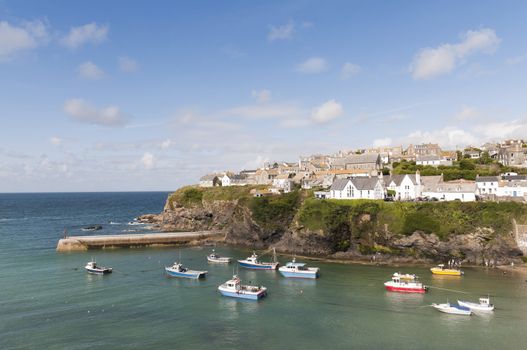 High angle seascape of Port Isaac, in Cornwall, UK