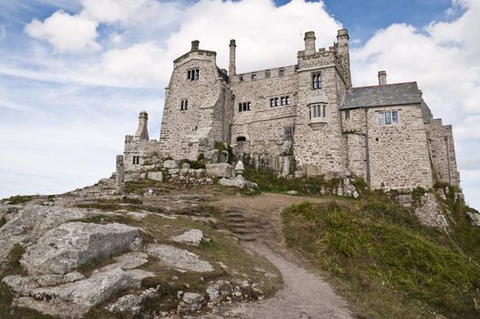 Low angle shot of Saint Michael's Mount in Marazion, Cornwall, UK
