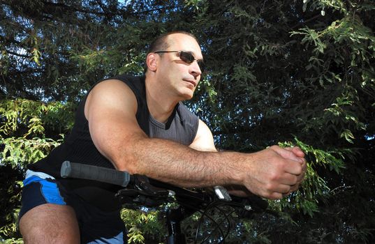 Man Riding a Bike in a Park on a Sunny Day