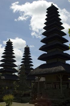 Temples, traditional wooden architecture with special design in Bali Island, Indonesia. 