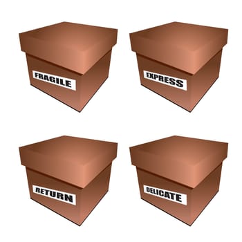 Collection of four cardboard boxes with fragile label