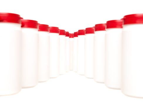 Formation of Plastic cans isolated on white background
