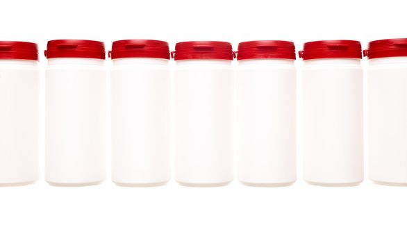 Formation of Plastic cans isolated on white background