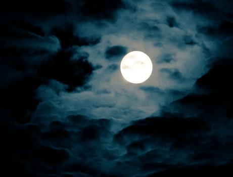 Photograph of the moon on a cloudy night
