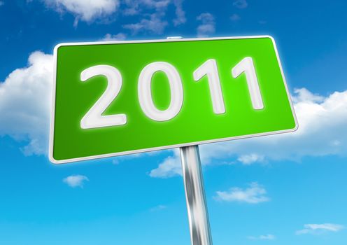 An image of a road sign to the new year 2011