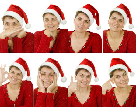 woman in a Santa Claus hat on white background