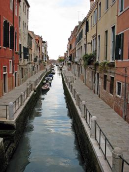 View of a Venice deserted back canal.
