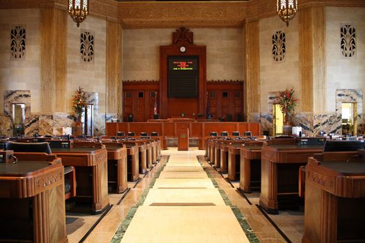 A view of a state legislative chamber.

