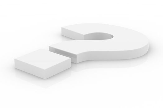 White question mark reflected on white 3d render