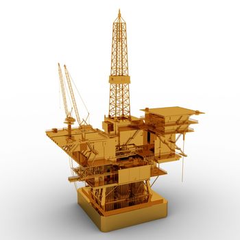 Oil Rig golden model isolated on white background 3d render