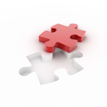 red cutted puzzle cut out from white background 3d render