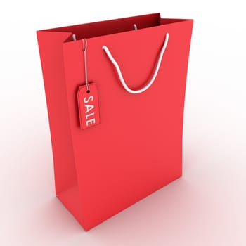 red sale shopping bag with red sale tag 3d render