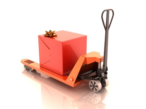 red gift box on the cart 3d render