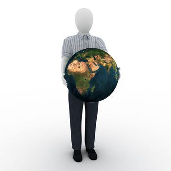 3d human model holding the world 