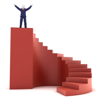 3d human model on success stairs