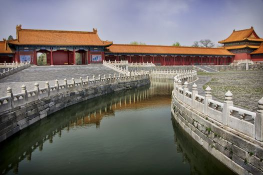 View over reflecting canal, cutting through inner courtyard of the Forbidden City