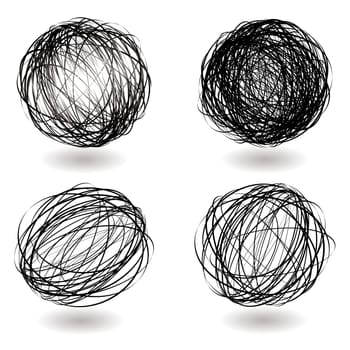 Black scribble balls with drop shadow illustrated icons