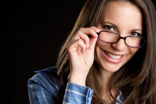 Beautiful smiling woman wearing glasses