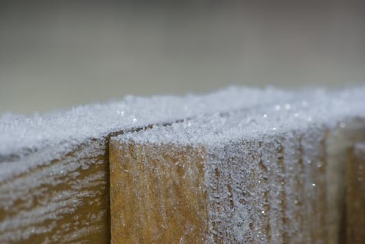 Wood covered with frost in winter