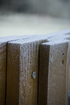 Wood covered with frost in winter