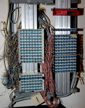 Close-up on an old telephone switching bay
