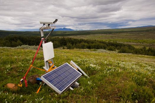 Security camera with solar in nature - Iceland.