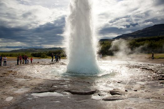 The famous Strokkur Geyser - iceland. Summer time sunny day.