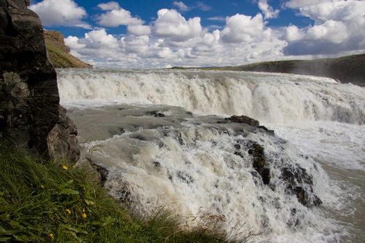 Part of Gulllfoss waterfall in Iceland. Sunny day.