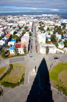 Aerial view on downtown of Reykjavik from Hallgrimskirkja church  - Iceland.