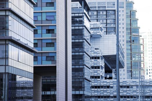 Cityscape view with Futuristic buildings (toned in blue) 