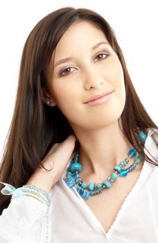 portrait of lovely brunette in white shirt