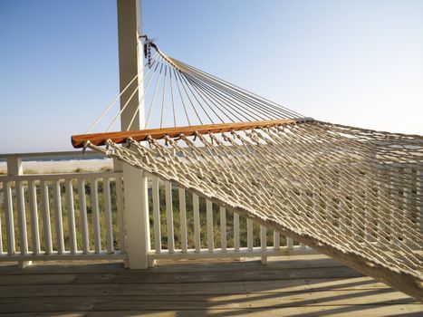 Porch with hammock at beach at Bald Head Island, North Carolina.