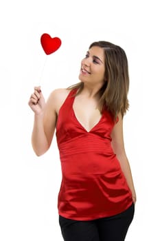 Valentine related pictures with a beautiful woman with a heart on the hands