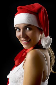 Christmas woman portrait isolated on a black background