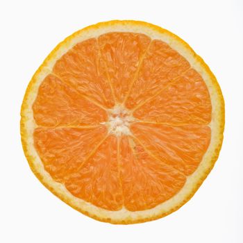 Single orange slice side view against white background.