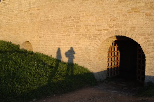 Shadows on the wall. Church.Fortress.Old Ladoga.Russia.