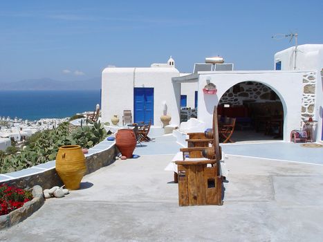 traditional house with view  at mykonos  island cyclades greece travel destinations