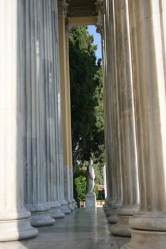 Pillar and statue background from zapeion building landmarks of athens greece