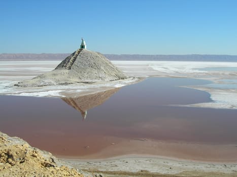 red salt lake and blue sky landmarks of tunisia africa