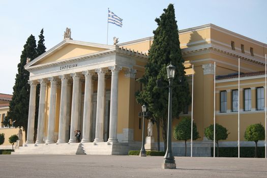 entrance neoclassical building of zapion landmarks of athens greece