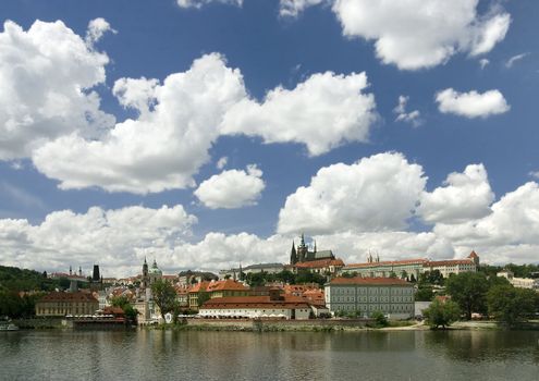 summer view to Prague castle over river